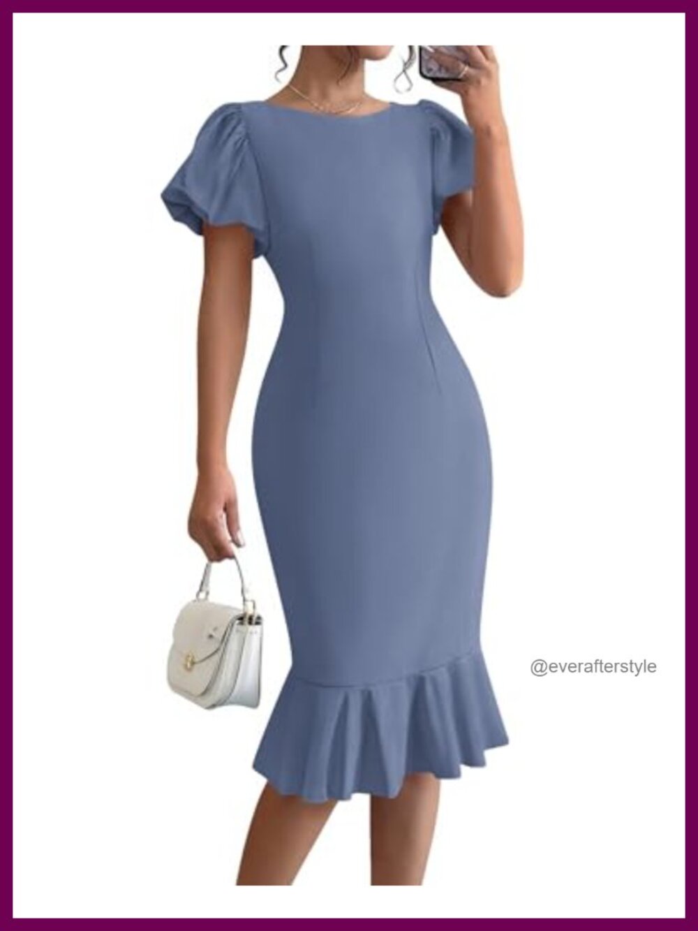 Women Short Sleeve Ruffle Mermaid Bodycon Midi Dress Stretchy Cocktail